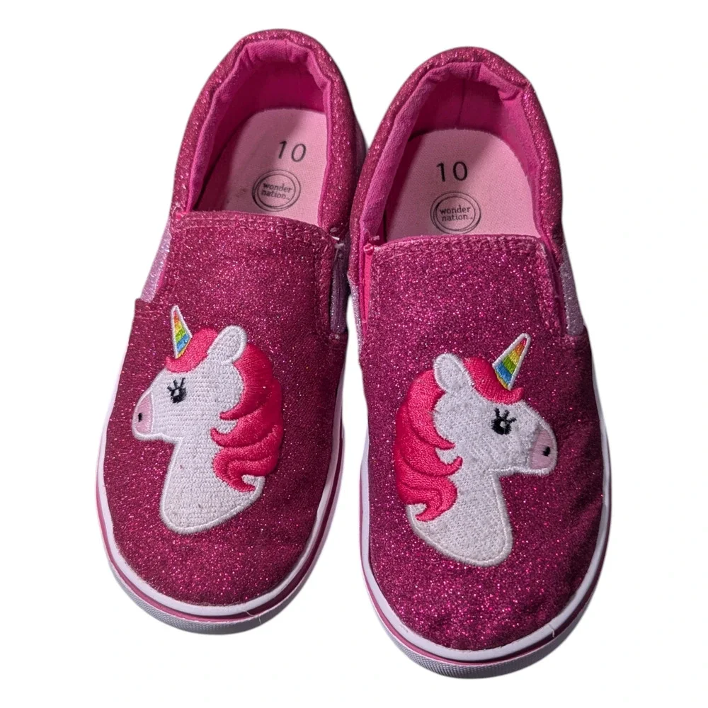 Wonder Nation -Toddler Girl Critter Shoes - Pink Glitter Unicorn Design -Size 10